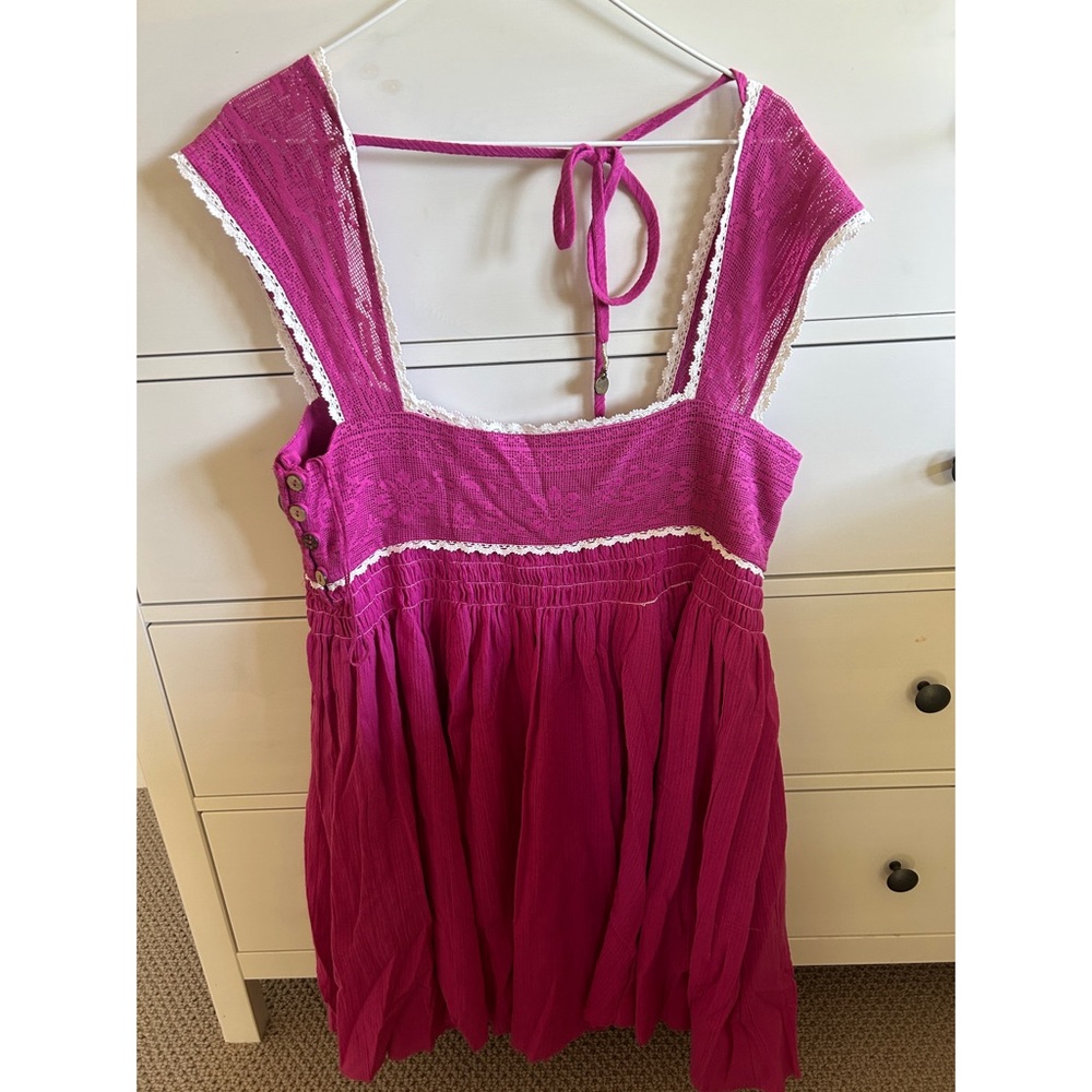 NWT Free People berry pink Lacey flows babydoll mini dress size L - Picture 10 of 11